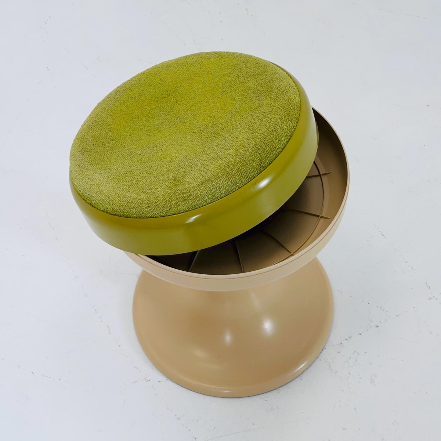 Beige / green vintage stool by Isoklepa - space age stool - Tulip Stool - Vintage Upholstered Plastic Stool - Germany, 1970s