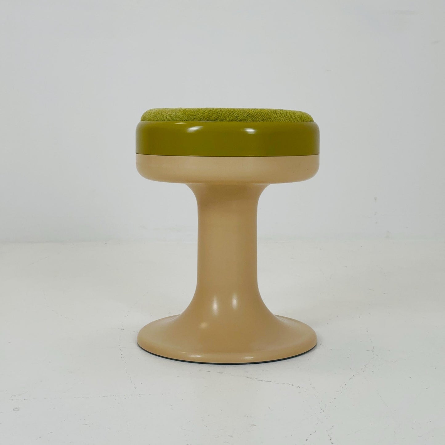 Beige / green vintage stool by Isoklepa - space age stool - Tulip Stool - Vintage Upholstered Plastic Stool - Germany, 1970s