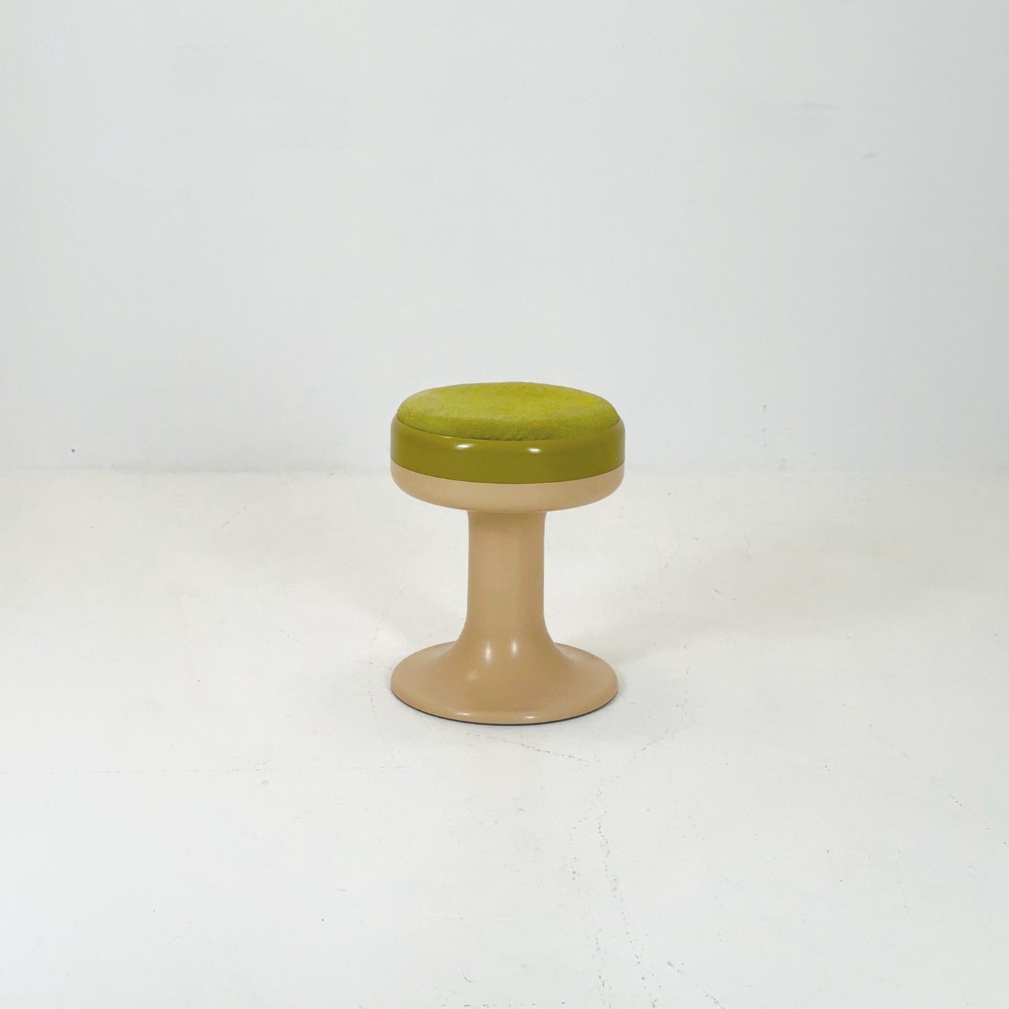 Beige / green vintage stool by Isoklepa - space age stool - Tulip Stool - Vintage Upholstered Plastic Stool - Germany, 1970s