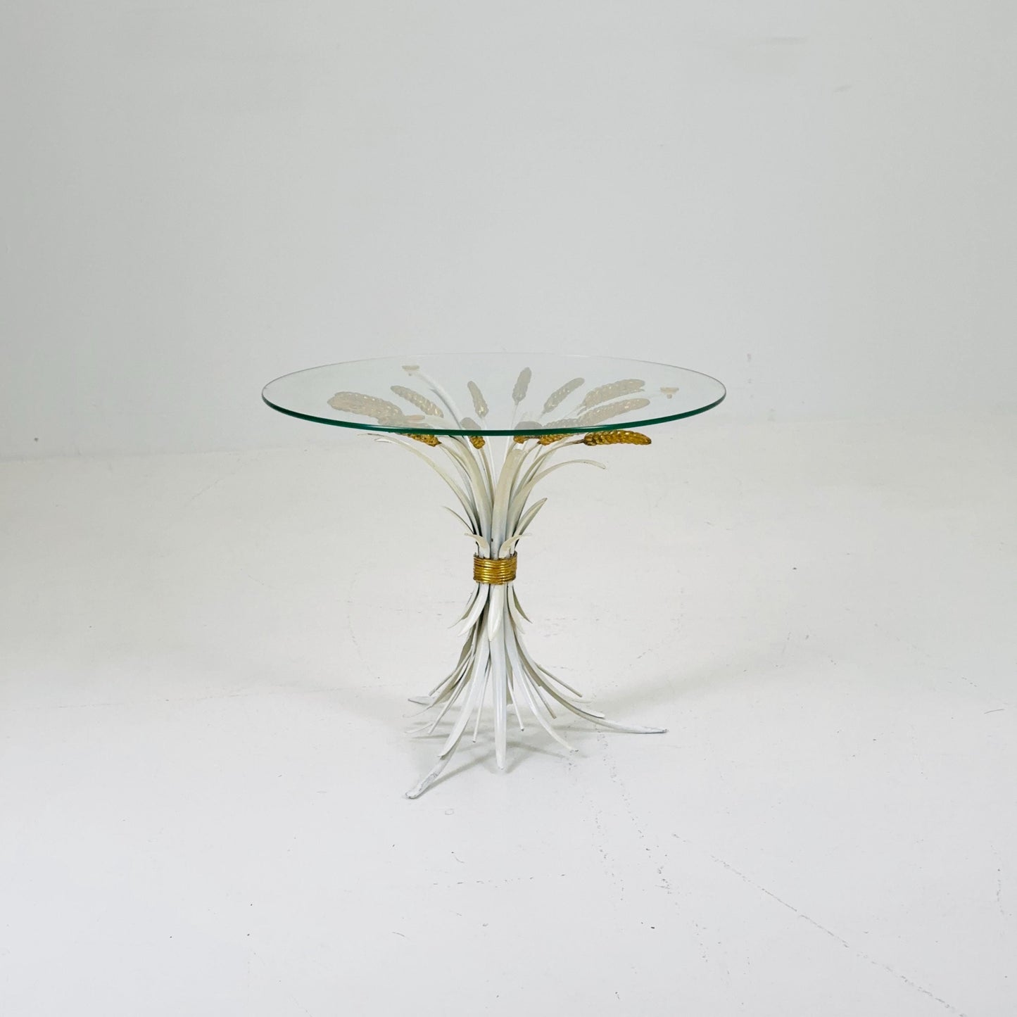 Hollywood Regency Hans Kögl Coffee Table in Wheatsheaf Look in White & Gold, 1960s