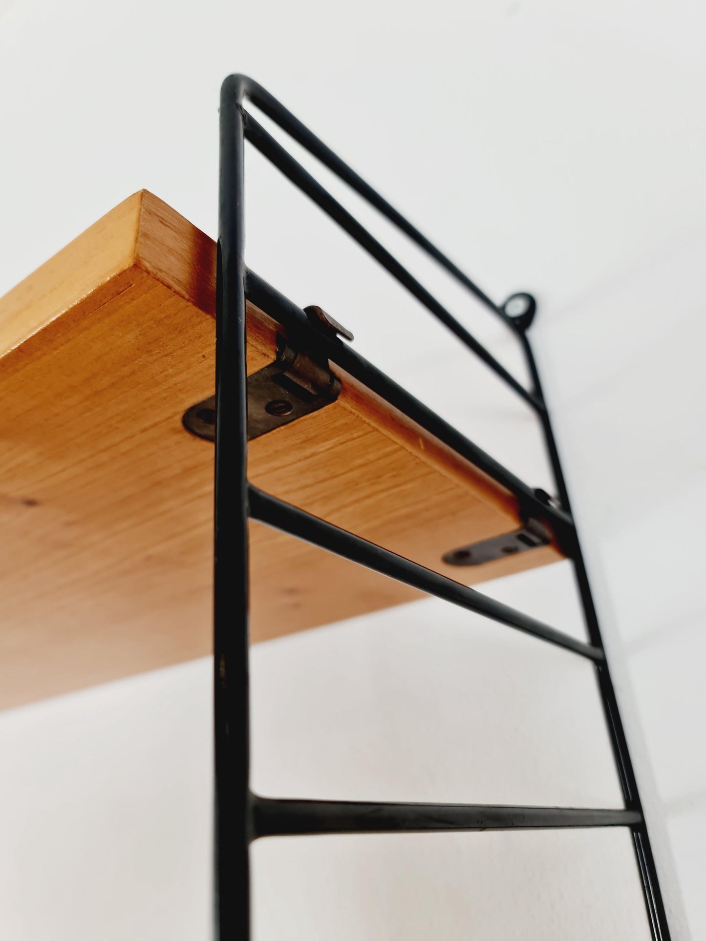 Original MCM Ash shelving system - consists of black lacquered metal ladders, from string Stockholm 1960s
