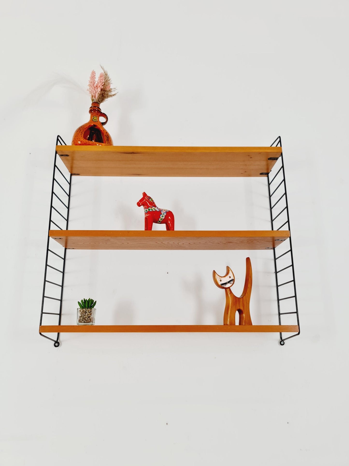 Original MCM Ash shelving system - consists of black lacquered metal ladders, from string Stockholm 1960s