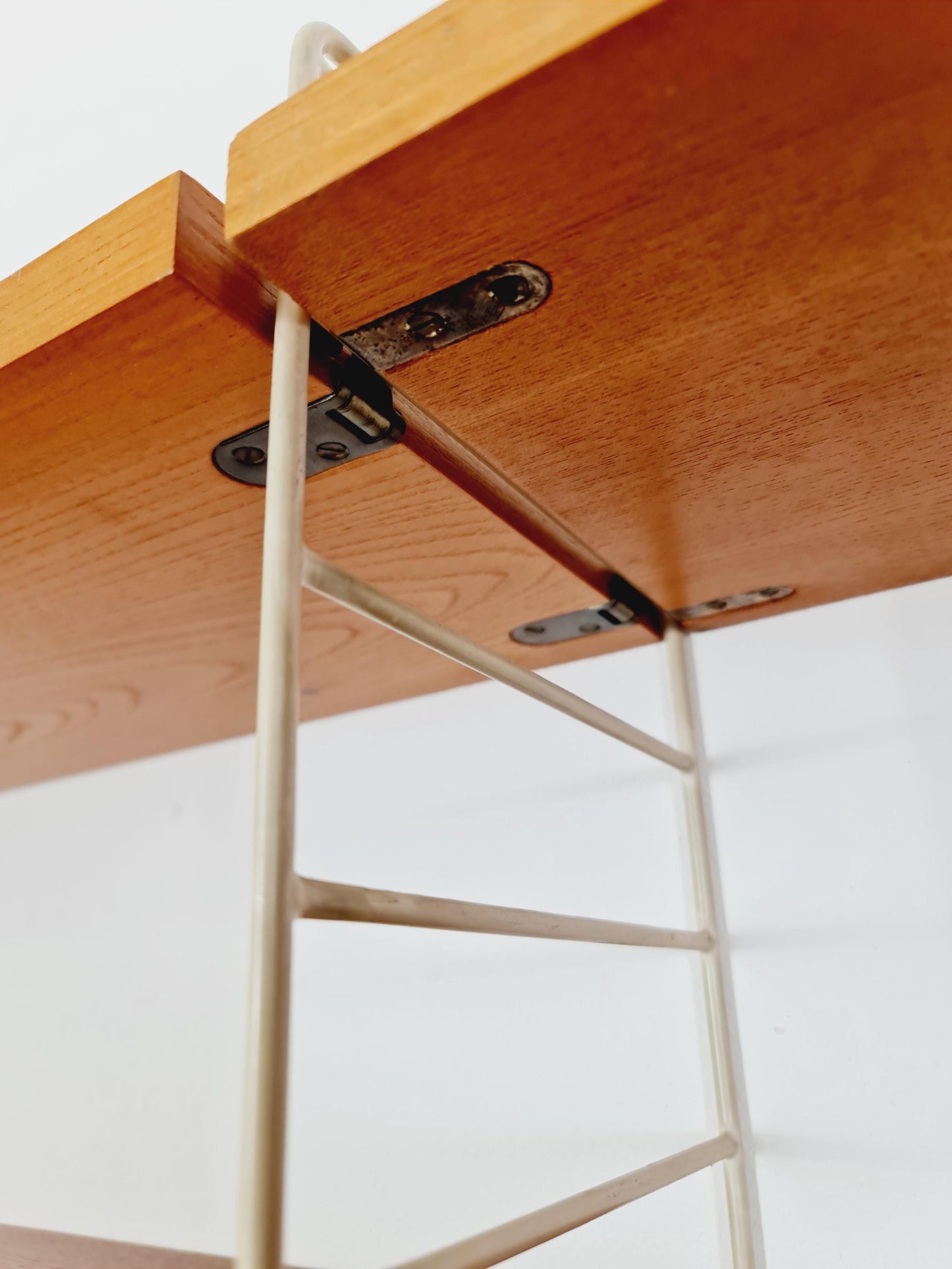 Original MCM Ash shelving system - consists of Black lacquered metal ladders, from string Stockholm 1960s