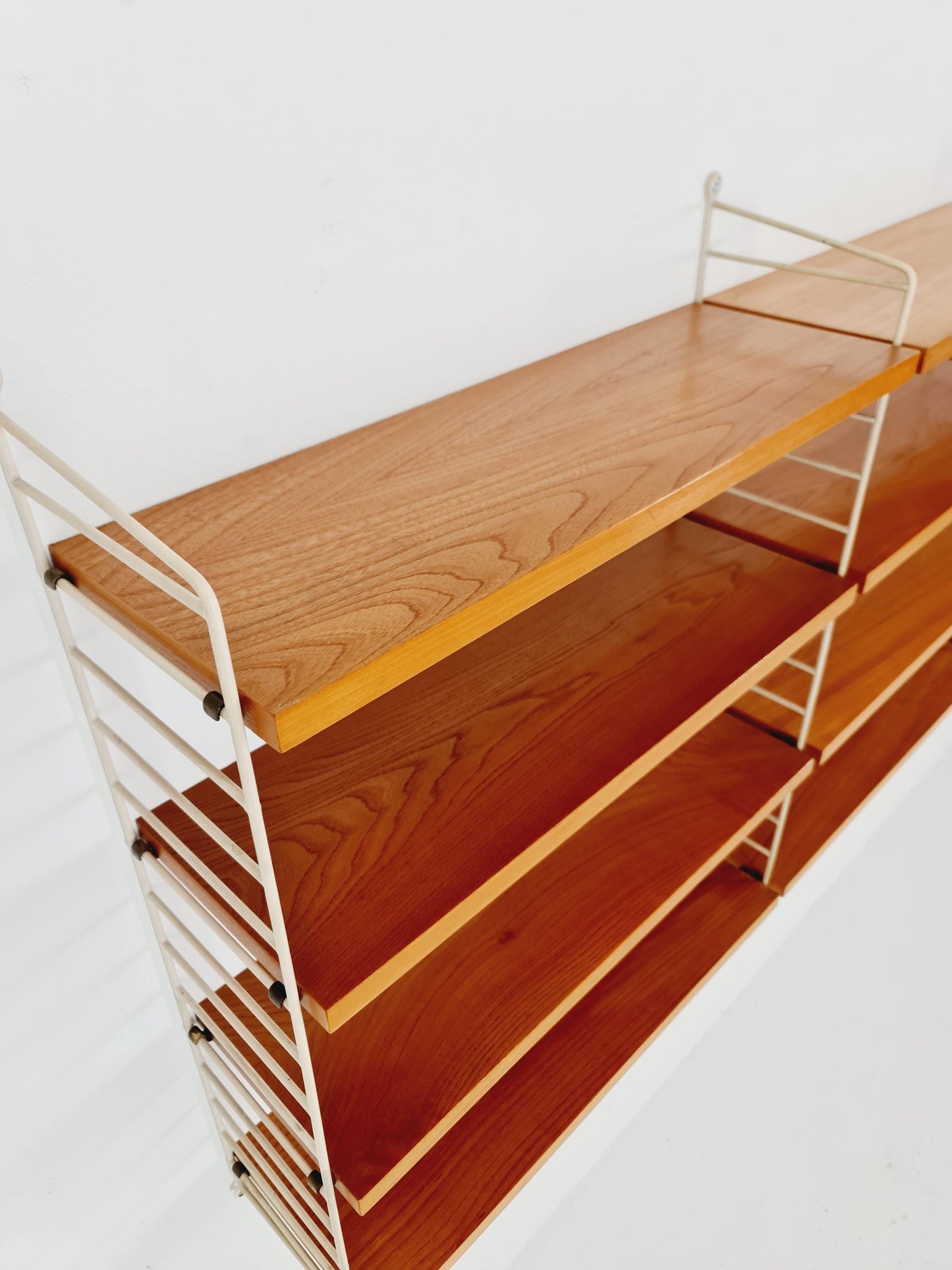 Original MCM Ash shelving system - consists of Black lacquered metal ladders, from string Stockholm 1960s