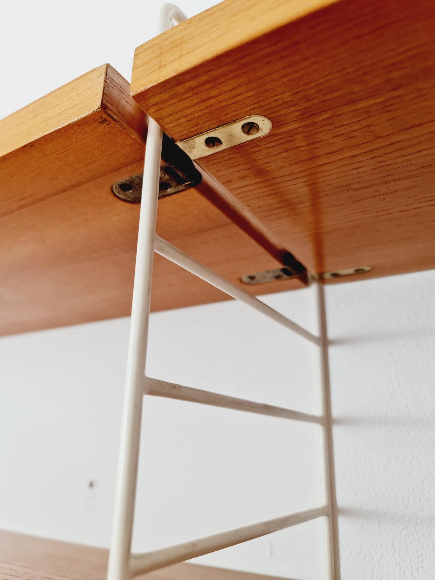 Original MCM Ash shelving system - consists of Black lacquered metal ladders, from string Stockholm 1960s