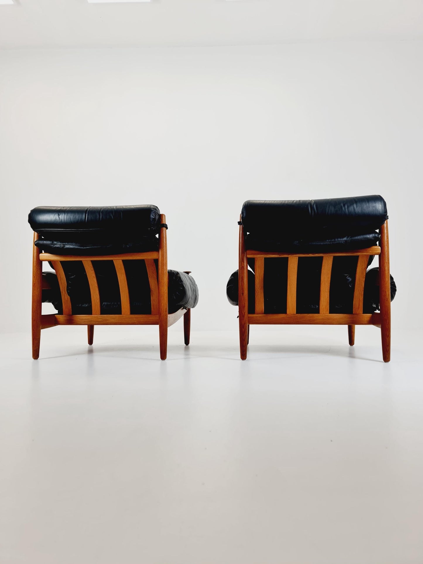mid century armchairs By Eric Merthen for ire möbler in leather and Oak wood , Sweden 1960s