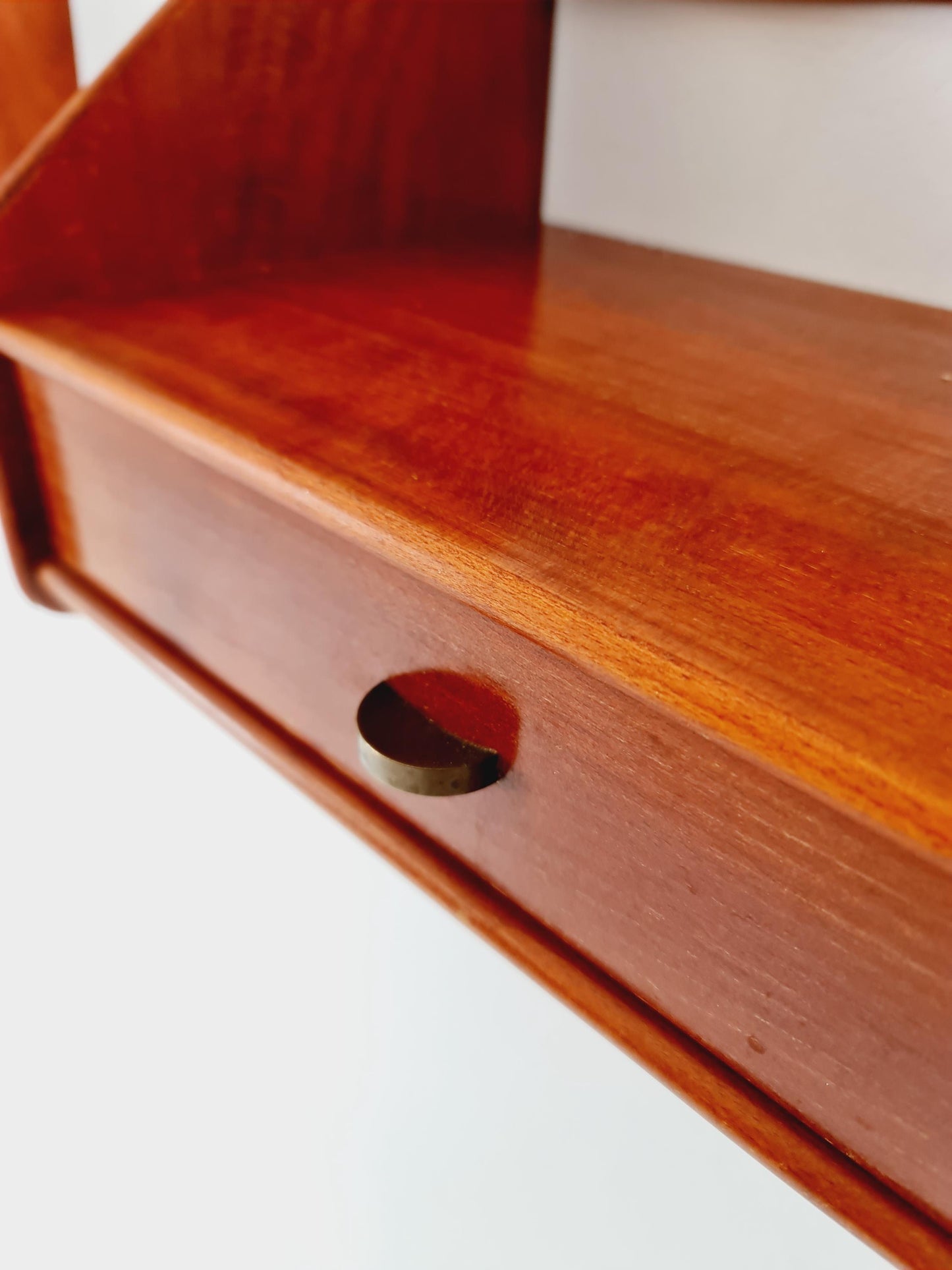 Pair Scandinavian string Mahogany hanging telephone table/ shelf/ bedside table/ nightstand from the 60s