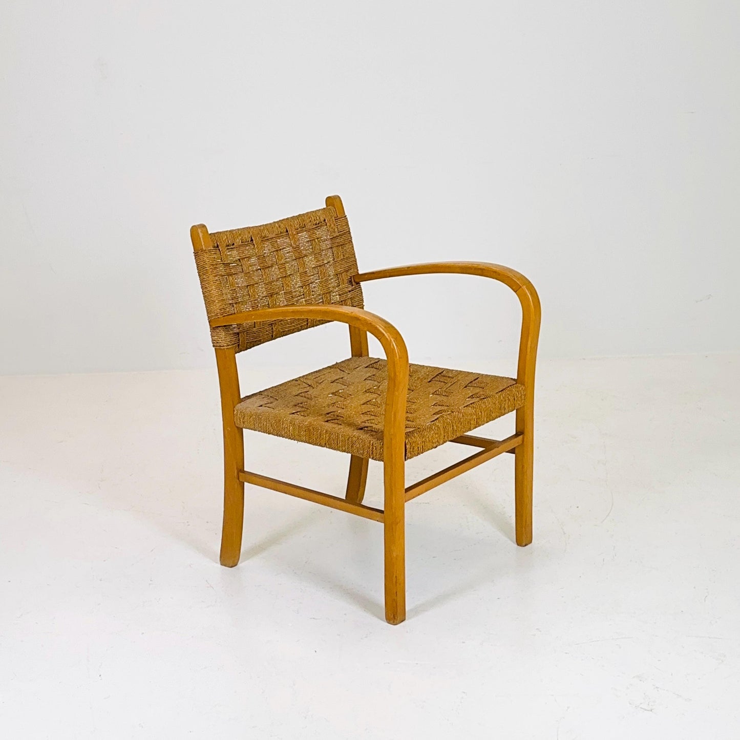 Bauhaus vintage papercord armchair by Ehrich Dieckmann, 1930s