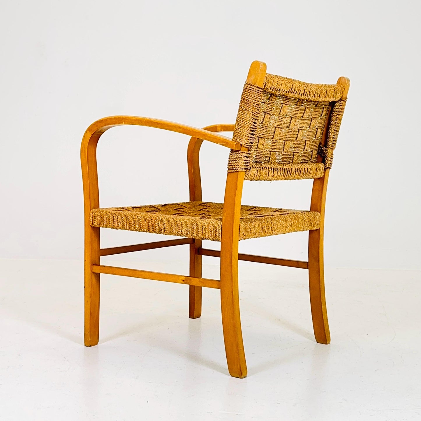 Bauhaus vintage papercord armchair by Ehrich Dieckmann, 1930s