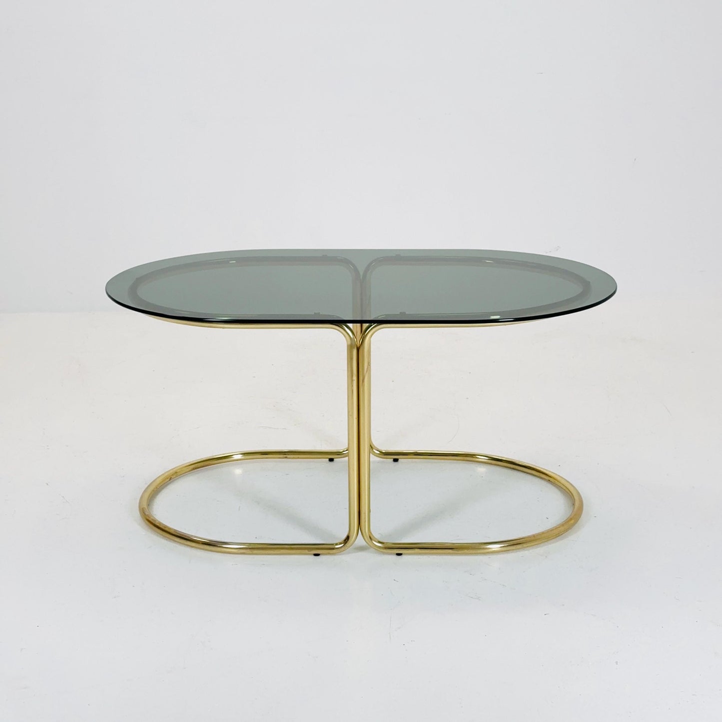 Hollywood Regency Mid-Century Modern Brass Coffee Table with Smoked Glass Top – 1960s,Italy