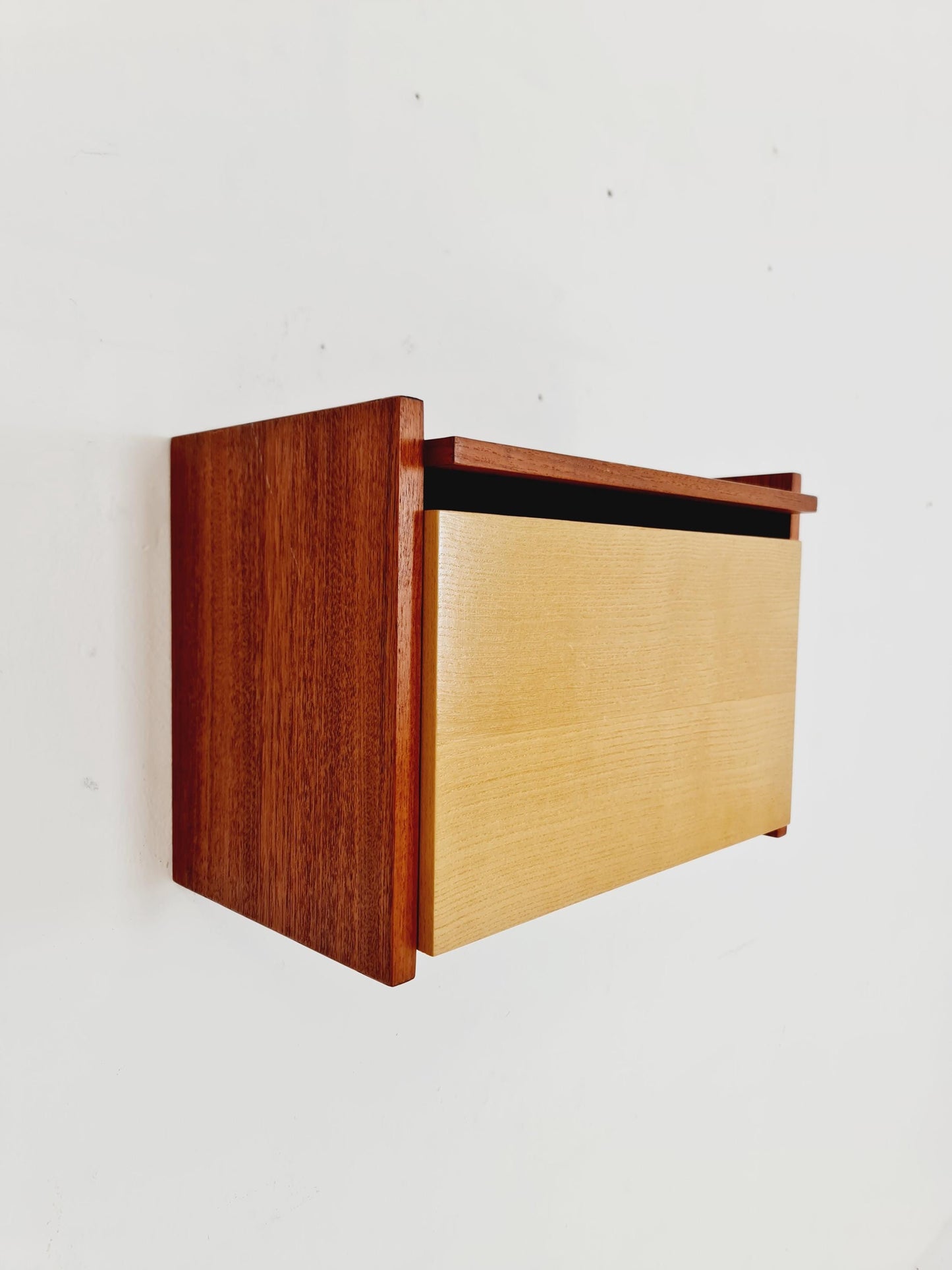 Scandinavian Teak & Ash floating/ hanging bedside table/ nightstand By WK , 1960s