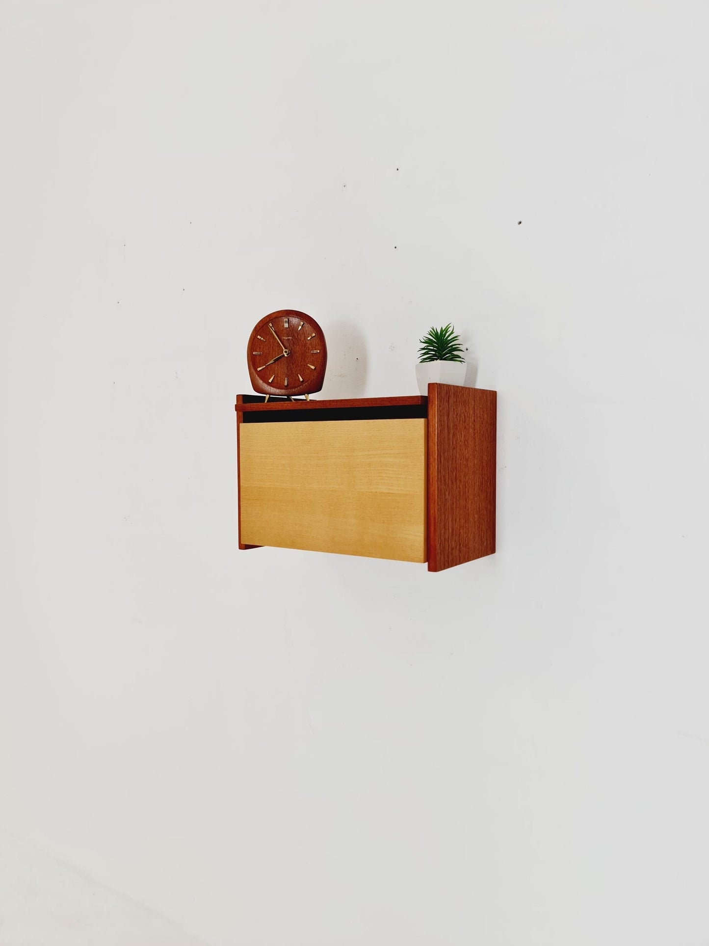 Scandinavian Teak & Ash floating/ hanging bedside table/ nightstand By WK , 1960s