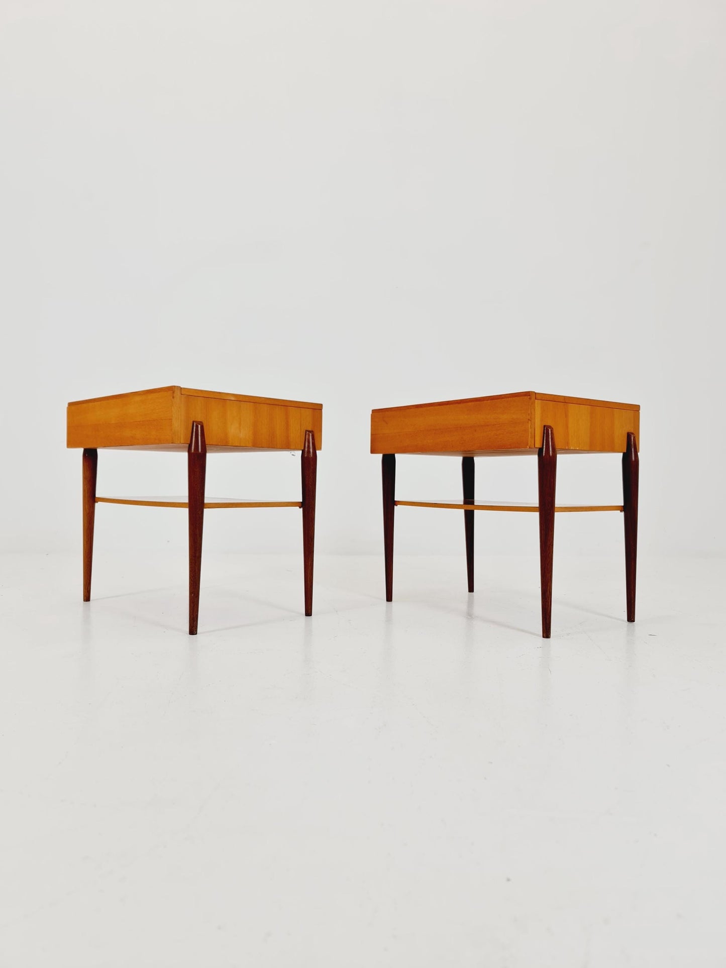 Pair of German Midcentury Teak & Ash Vintage Side table/ Bedside table/ Night stand by WK Möbel 1960s