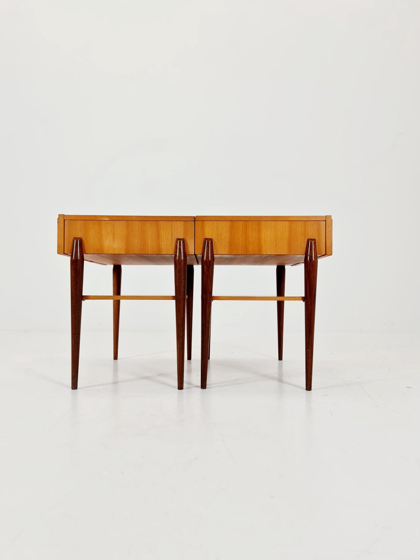 Pair of German Midcentury Teak & Ash Vintage Side table/ Bedside table/ Night stand by WK Möbel 1960s