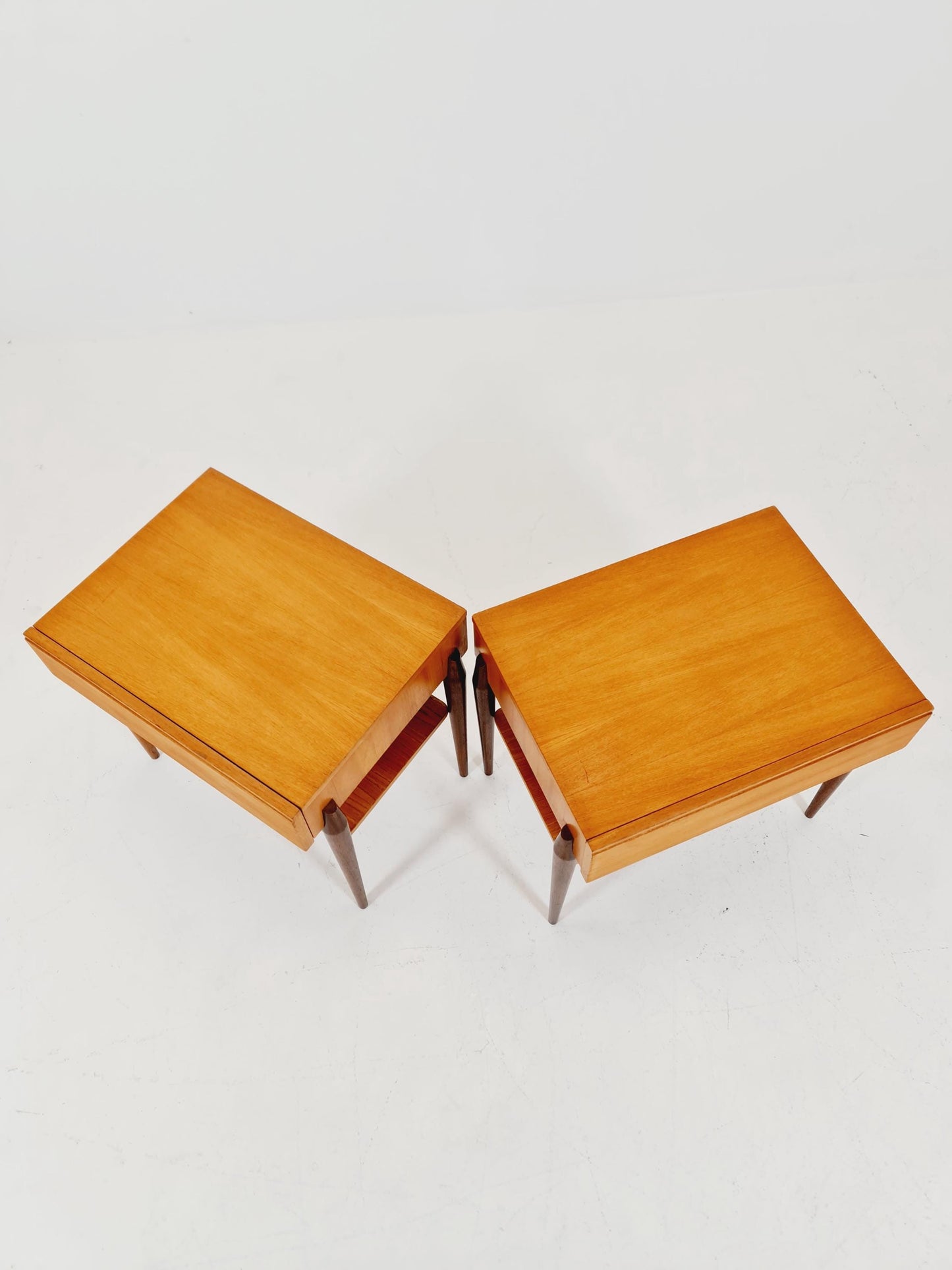 Pair of German Midcentury Teak & Ash Vintage Side table/ Bedside table/ Night stand by WK Möbel 1960s