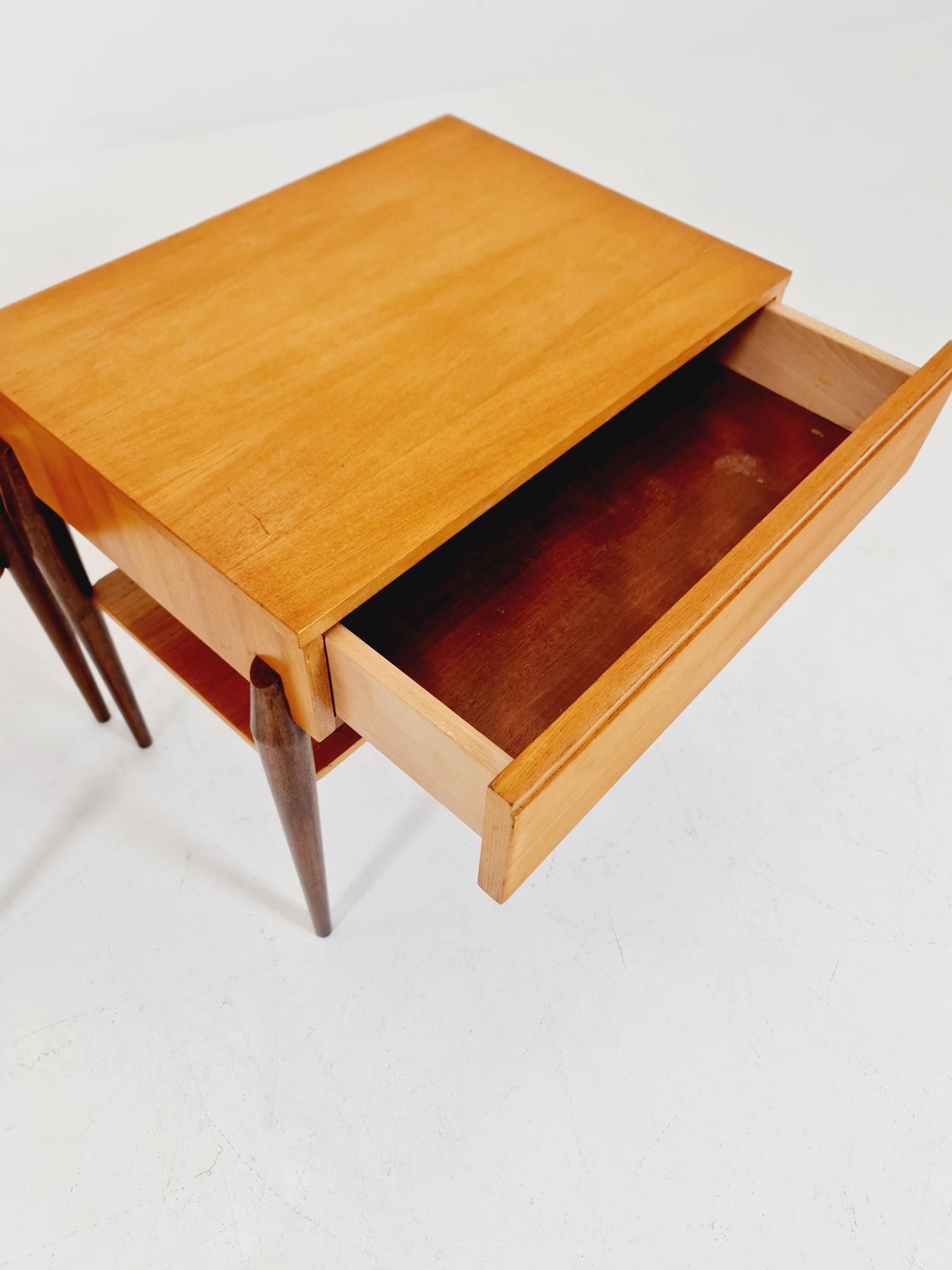 Pair of German Midcentury Teak & Ash Vintage Side table/ Bedside table/ Night stand by WK Möbel 1960s