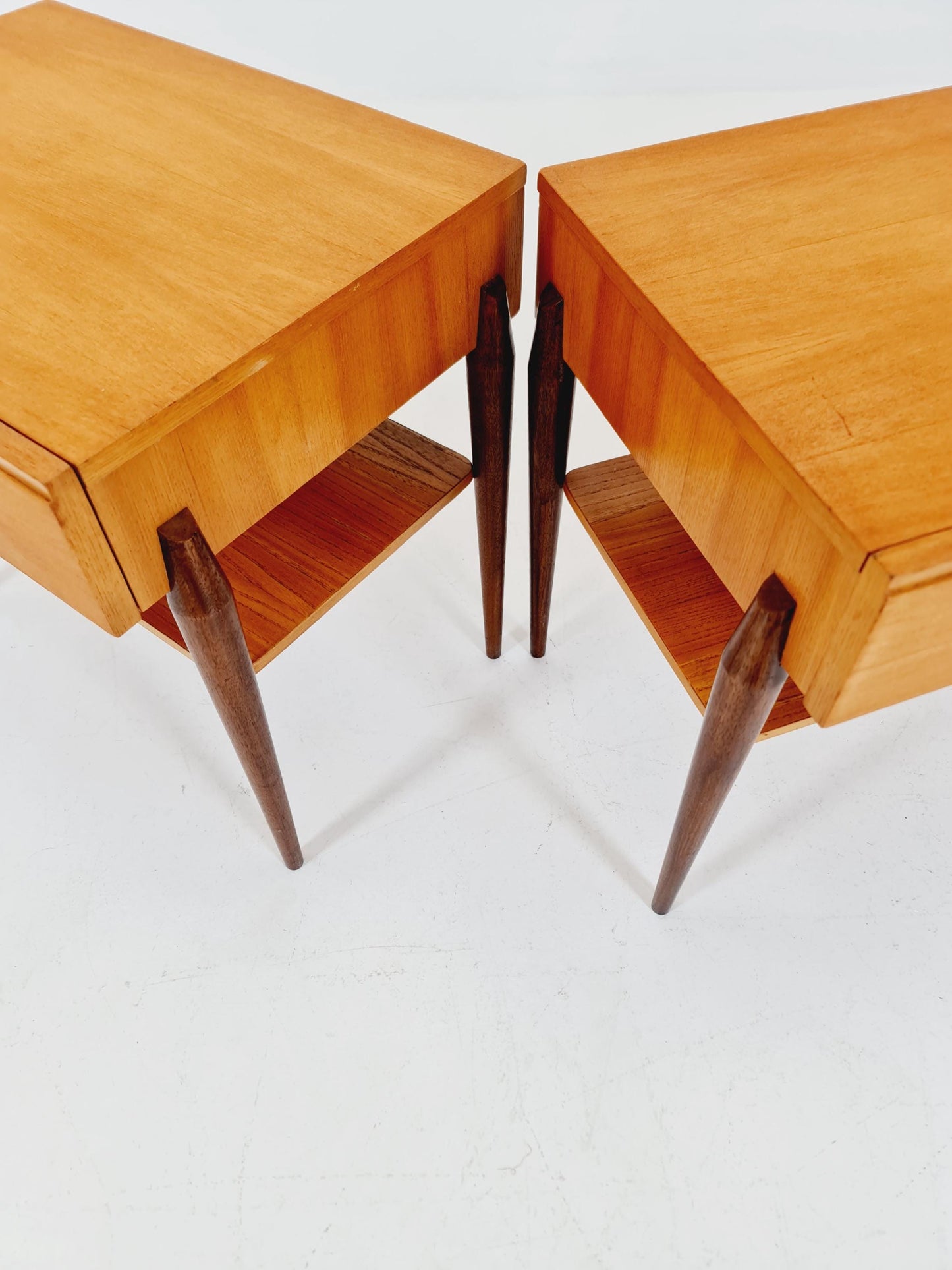 Pair of German Midcentury Teak & Ash Vintage Side table/ Bedside table/ Night stand by WK Möbel 1960s