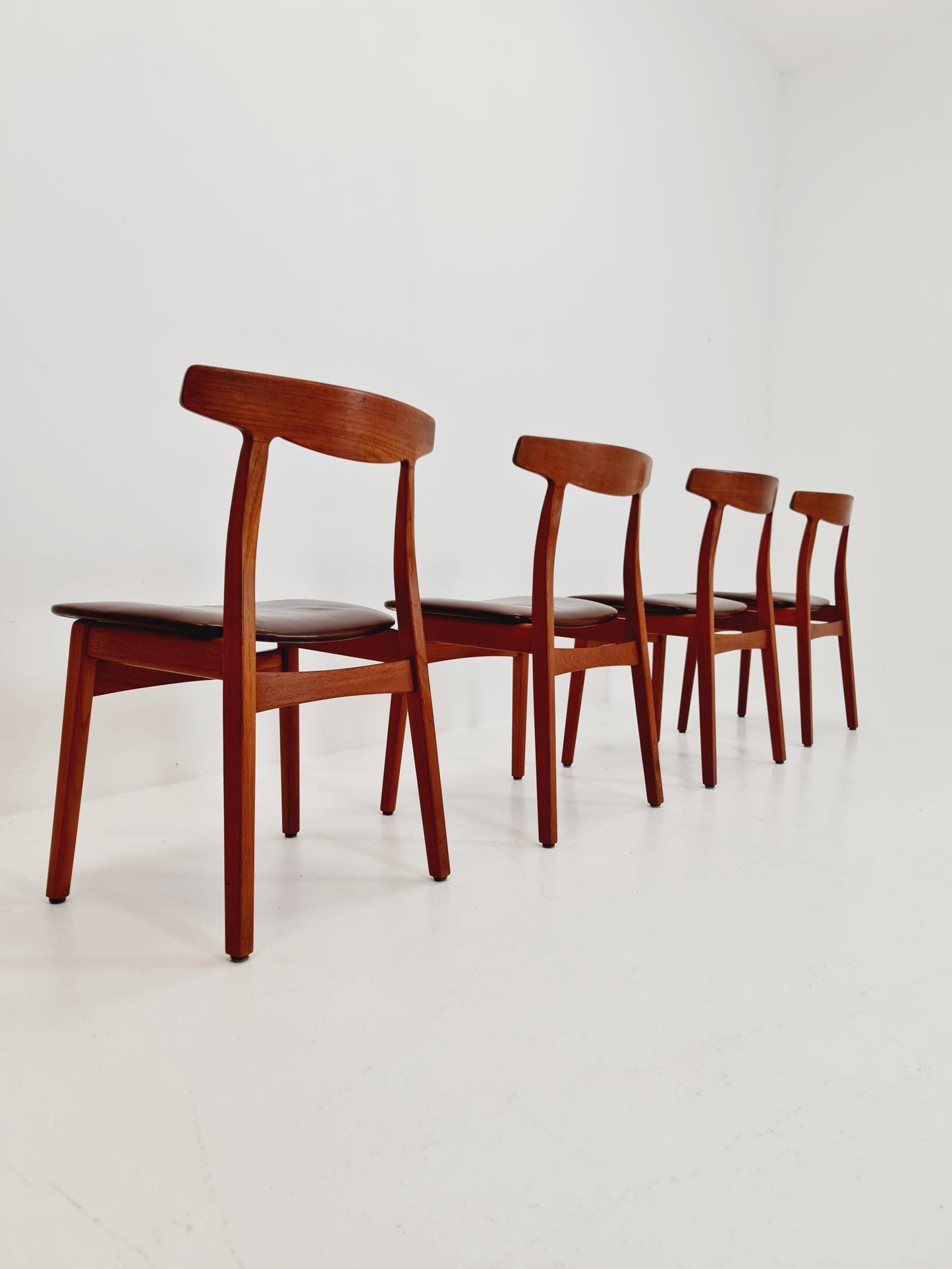 Mid Century Dansih Teak and Leather chair by Henning kaernulf , 1960s Set of 4
