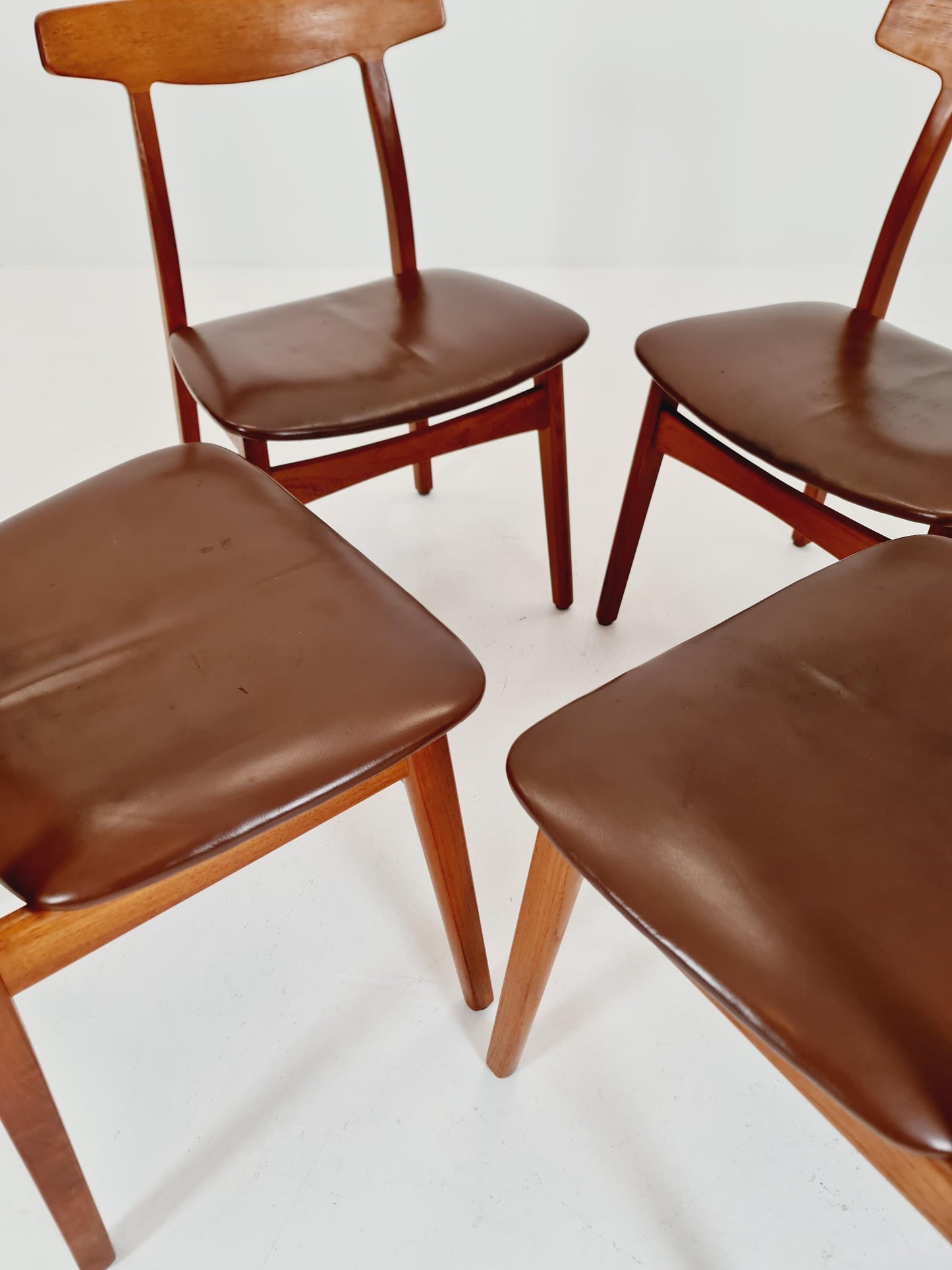 Mid Century Dansih Teak and Leather chair by Henning kaernulf , 1960s Set of 4