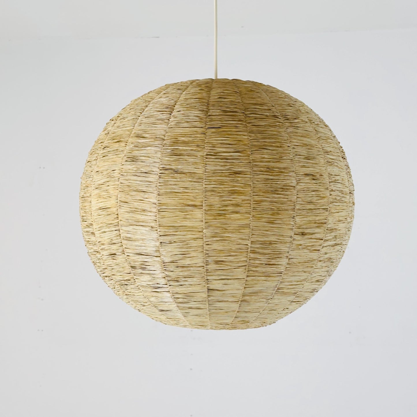 Cocoon Raffia Ball Lamp, Large Mid-Century Natural Fiber Pendant Light” Vintage 1970s