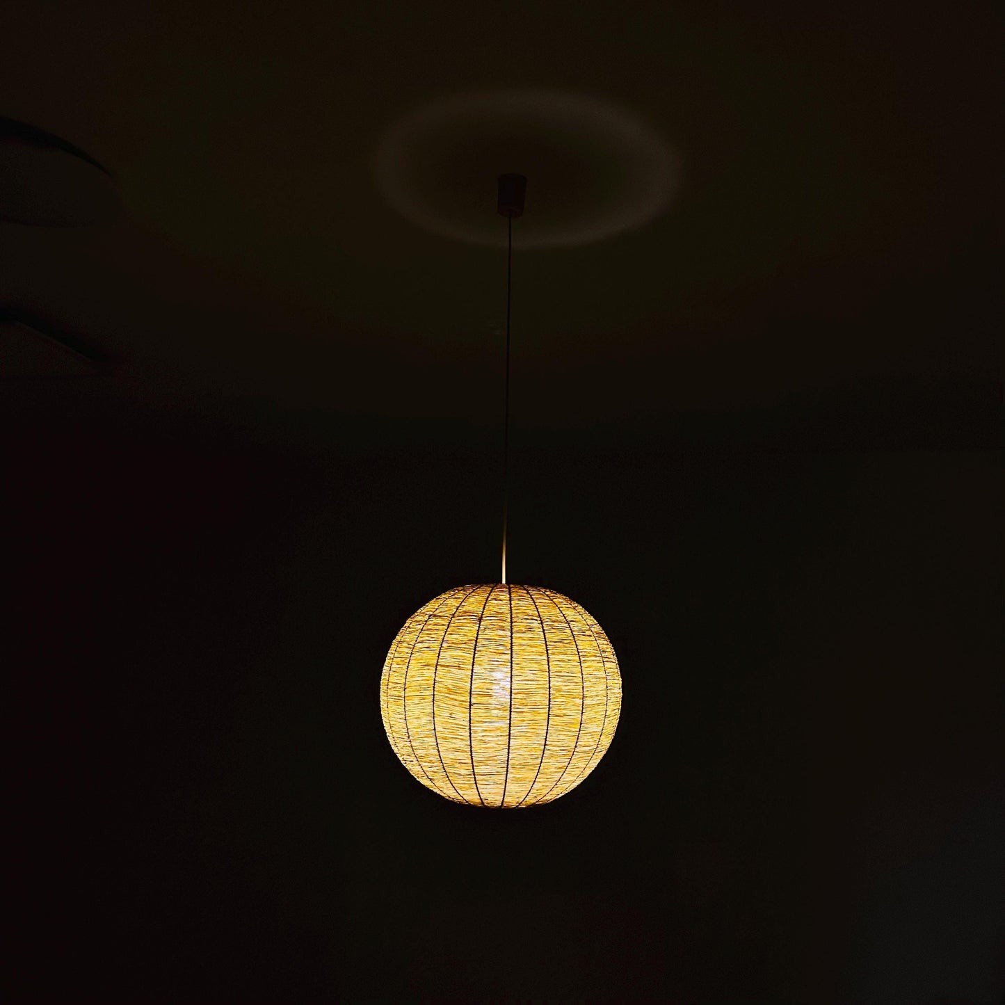 Cocoon Raffia Ball Lamp, Large Mid-Century Natural Fiber Pendant Light” Vintage 1970s