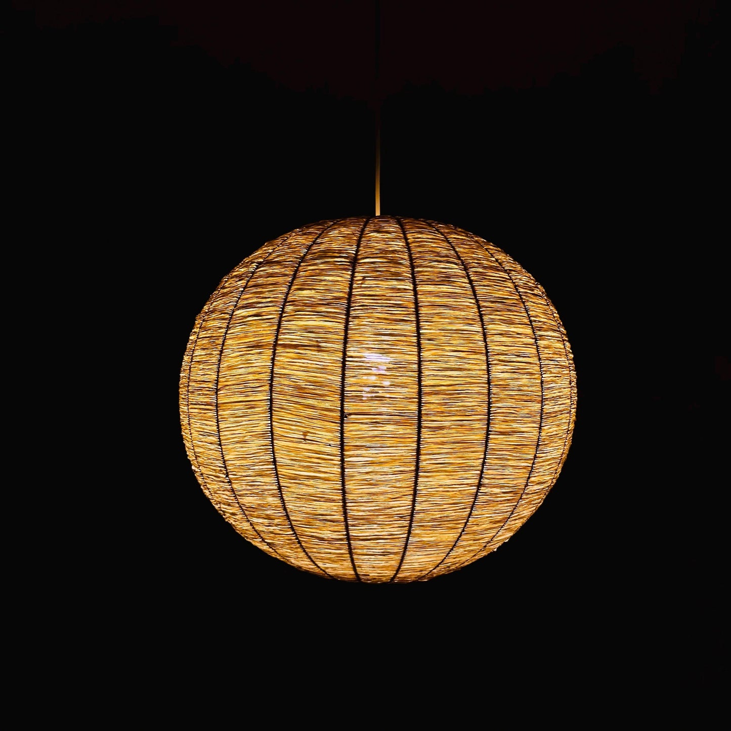 Cocoon Raffia Ball Lamp, Large Mid-Century Natural Fiber Pendant Light” Vintage 1970s