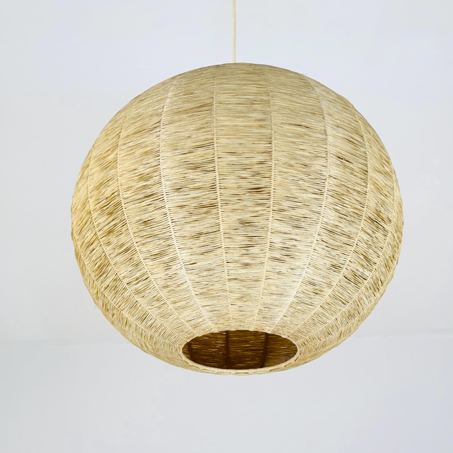 Vintage 1970s Cocoon Raffia Ball Lamp, Large Mid-Century Natural Fiber Pendant Light”