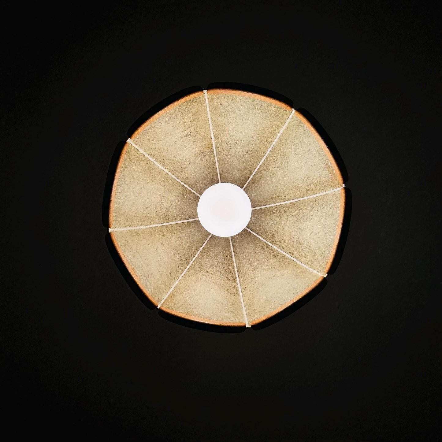 Mid century Scalloped, cocoon style Pendant Lamp with Wooden Accents 1960s