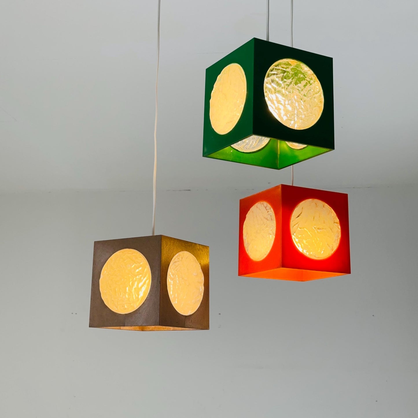 Space Age 3 piece Cube Pendant Lamp by Richard Essig, 1970s