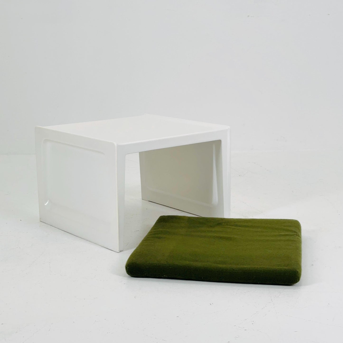 Space age Plastic Stool with Green Cushion – 1970s