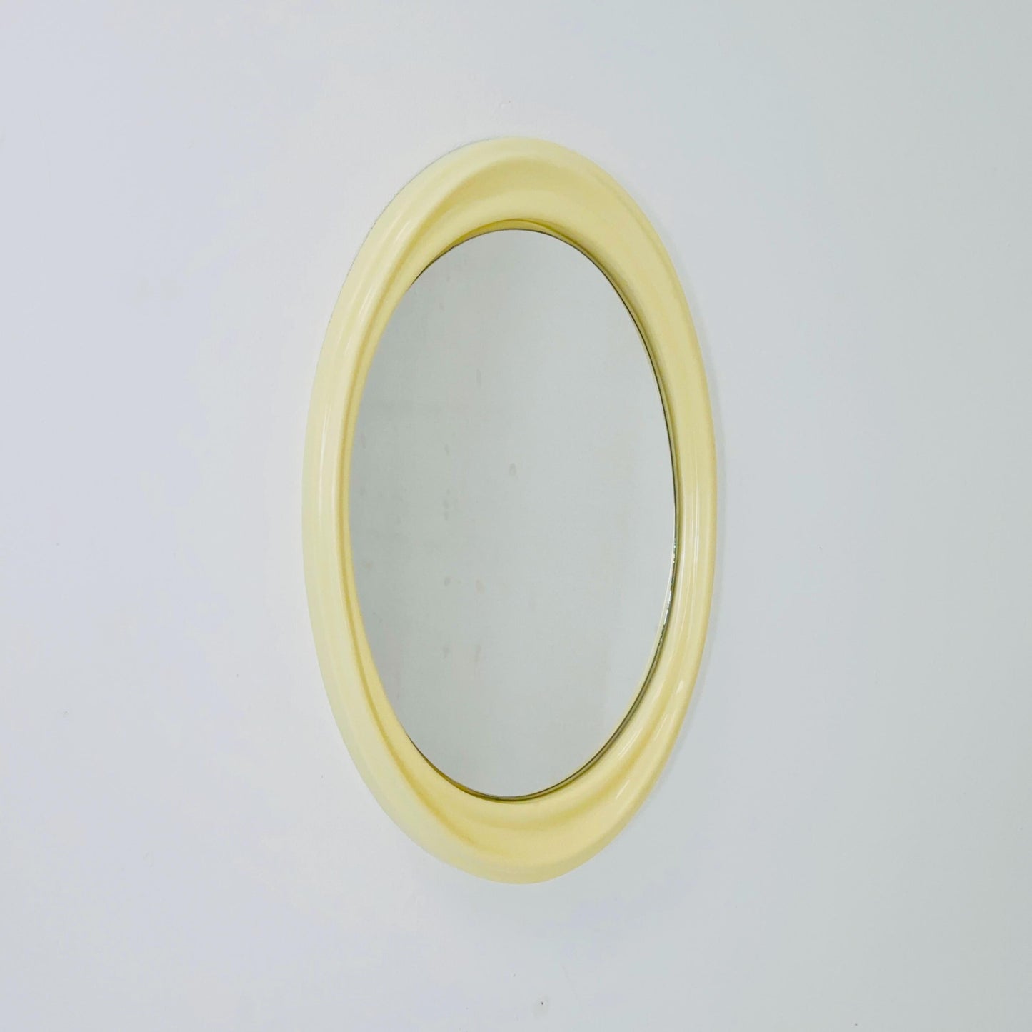 space age oval white cream wall mirror Germany 1970s