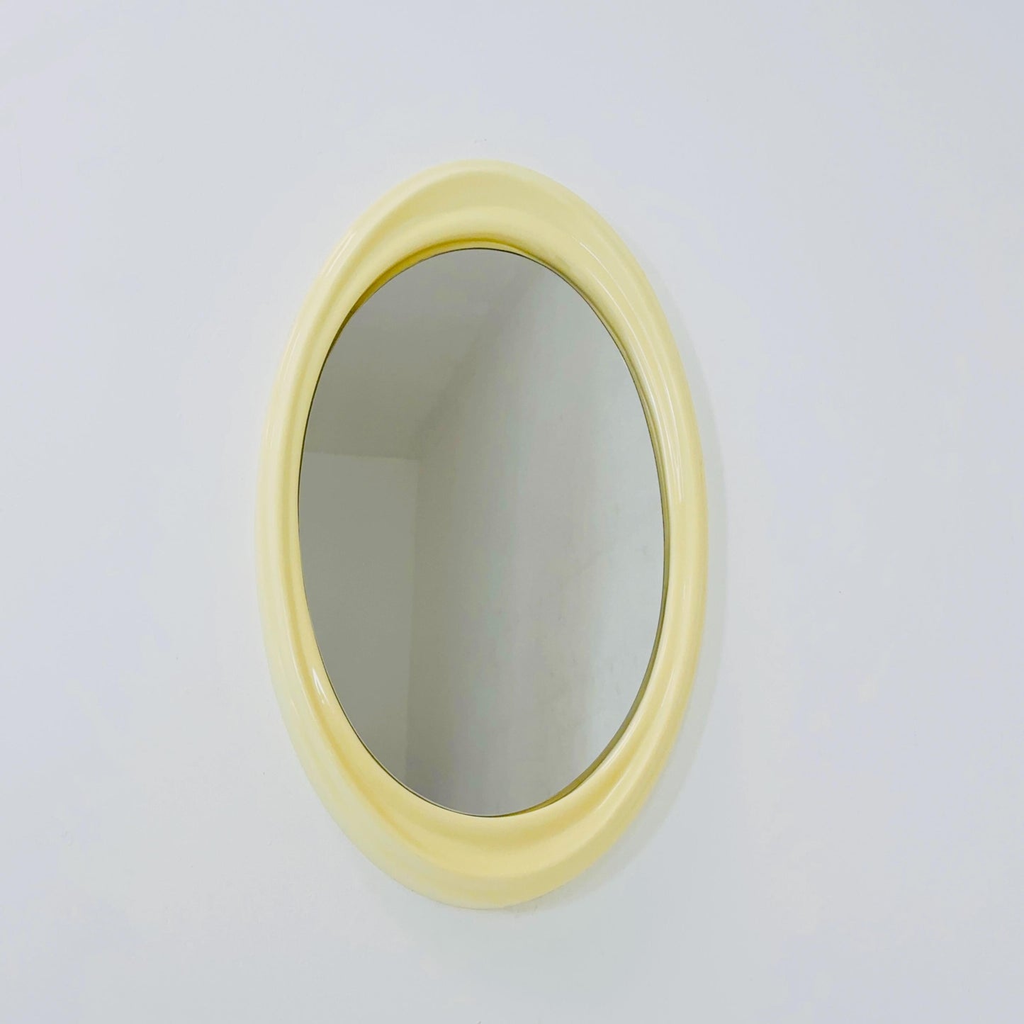 space age oval white cream wall mirror Germany 1970s