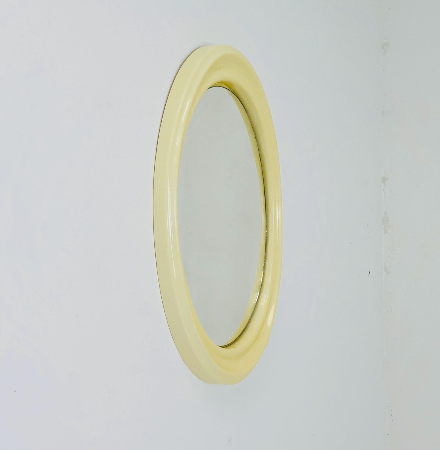 space age oval white cream wall mirror Germany 1970s