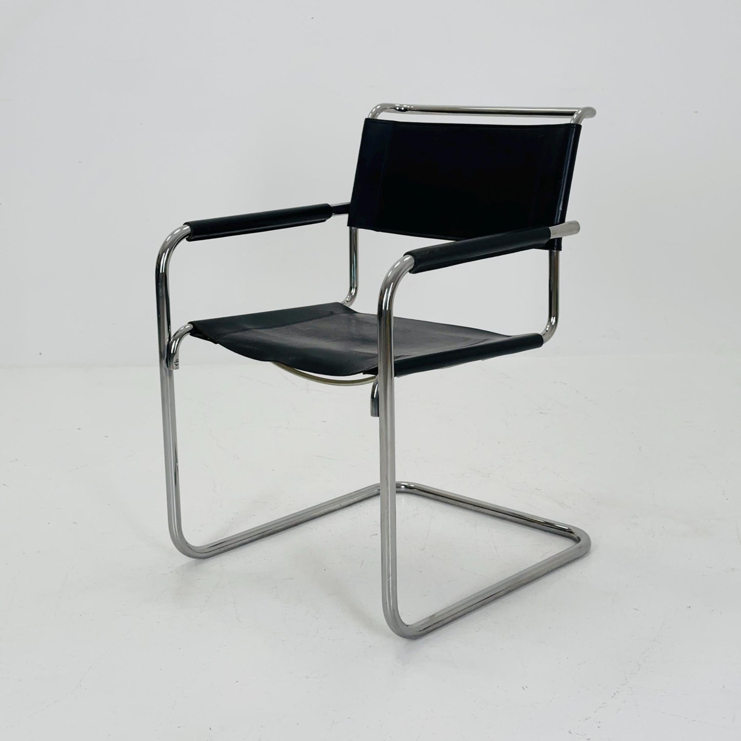 Iconic Black Leather S34 Cantilever Chair by Mart Stam for Thonet ,1980s