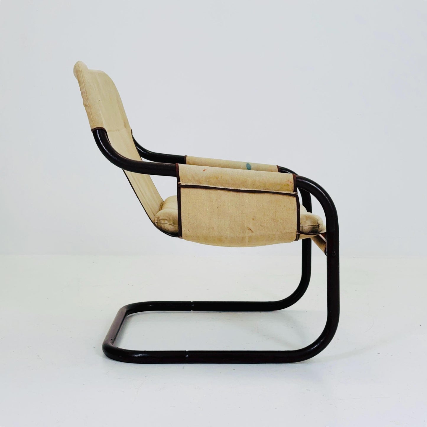 Mid century century Bauhaus tubular canvas armchair for Tomas Jelinek by IKEA 1980s