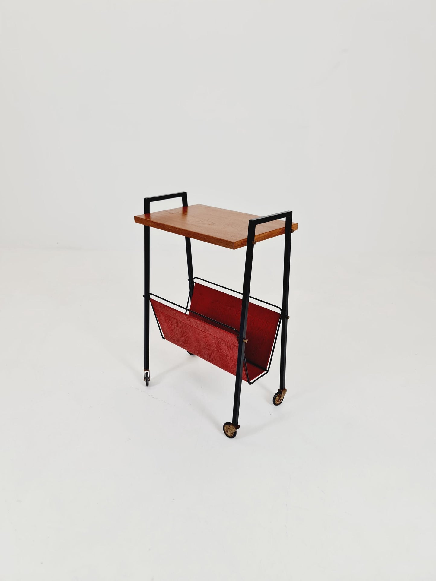Vintage German mid century trolley bar cart in teak & metal, 1960s