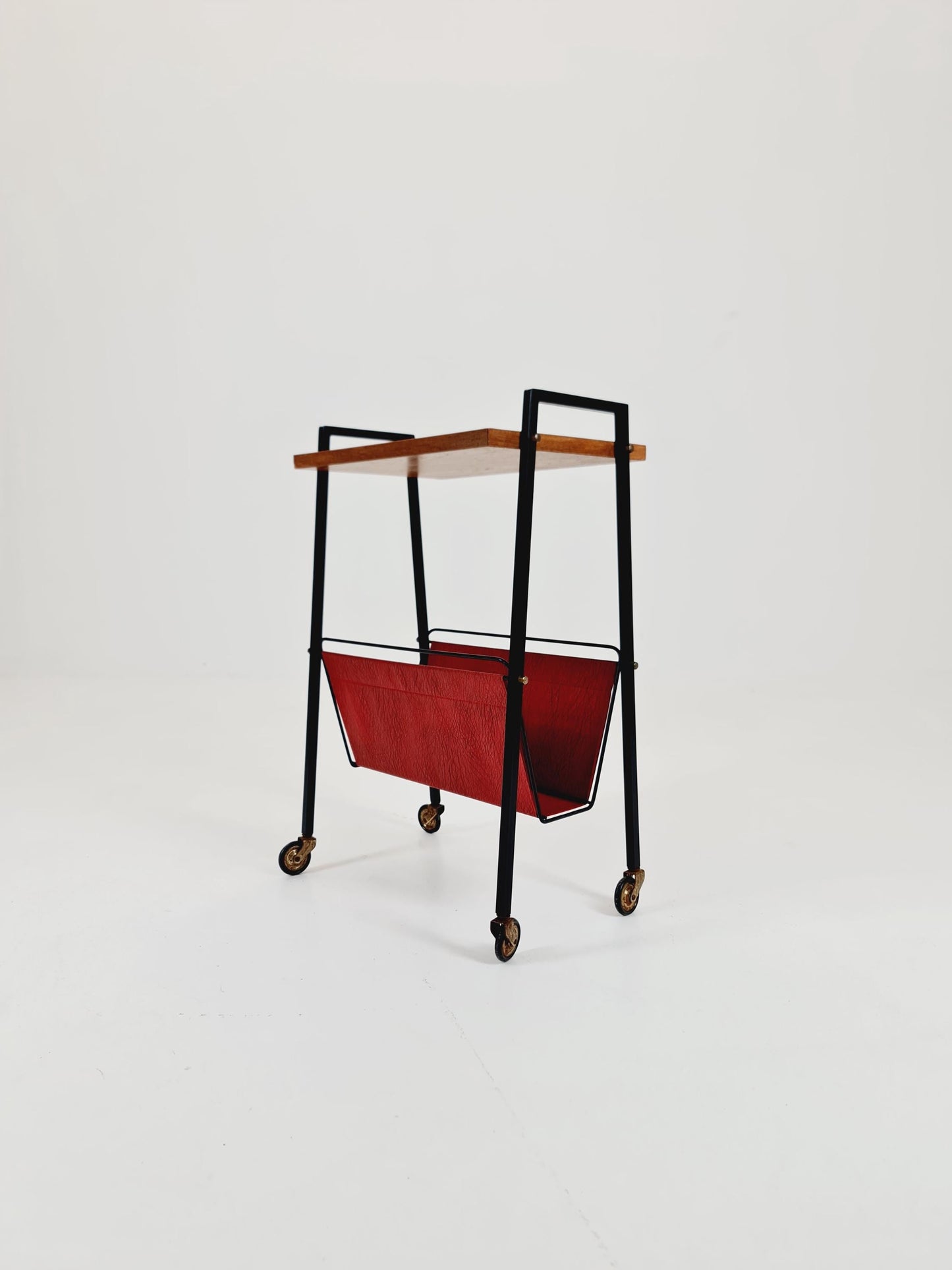Vintage German mid century trolley bar cart in teak & metal, 1960s