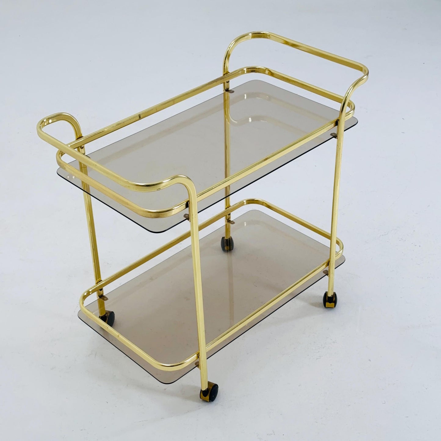 Hollywood regency Martini Wine Bar/ Tea Cart Gold/Brass Glass Vintage bar cart 1950s
