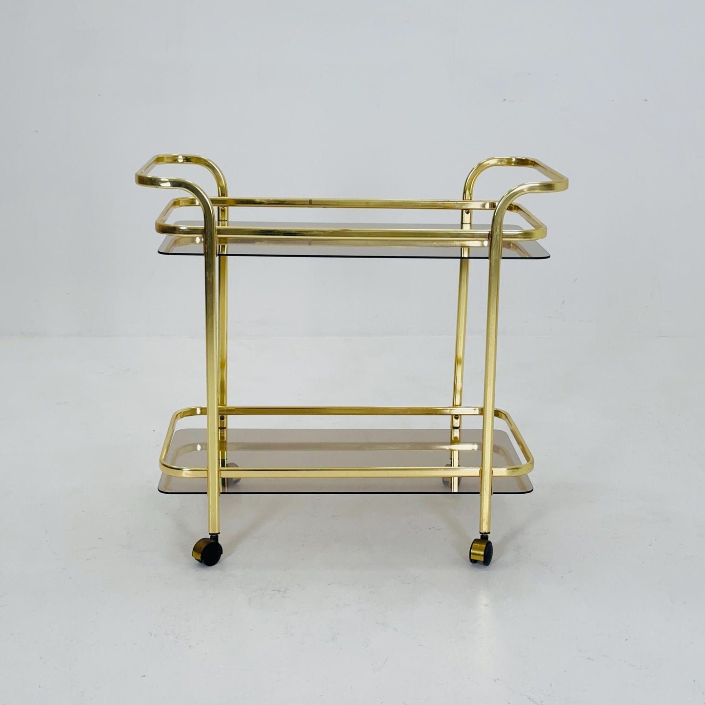 Hollywood regency Martini Wine Bar/ Tea Cart Gold/Brass Glass Vintage bar cart 1950s