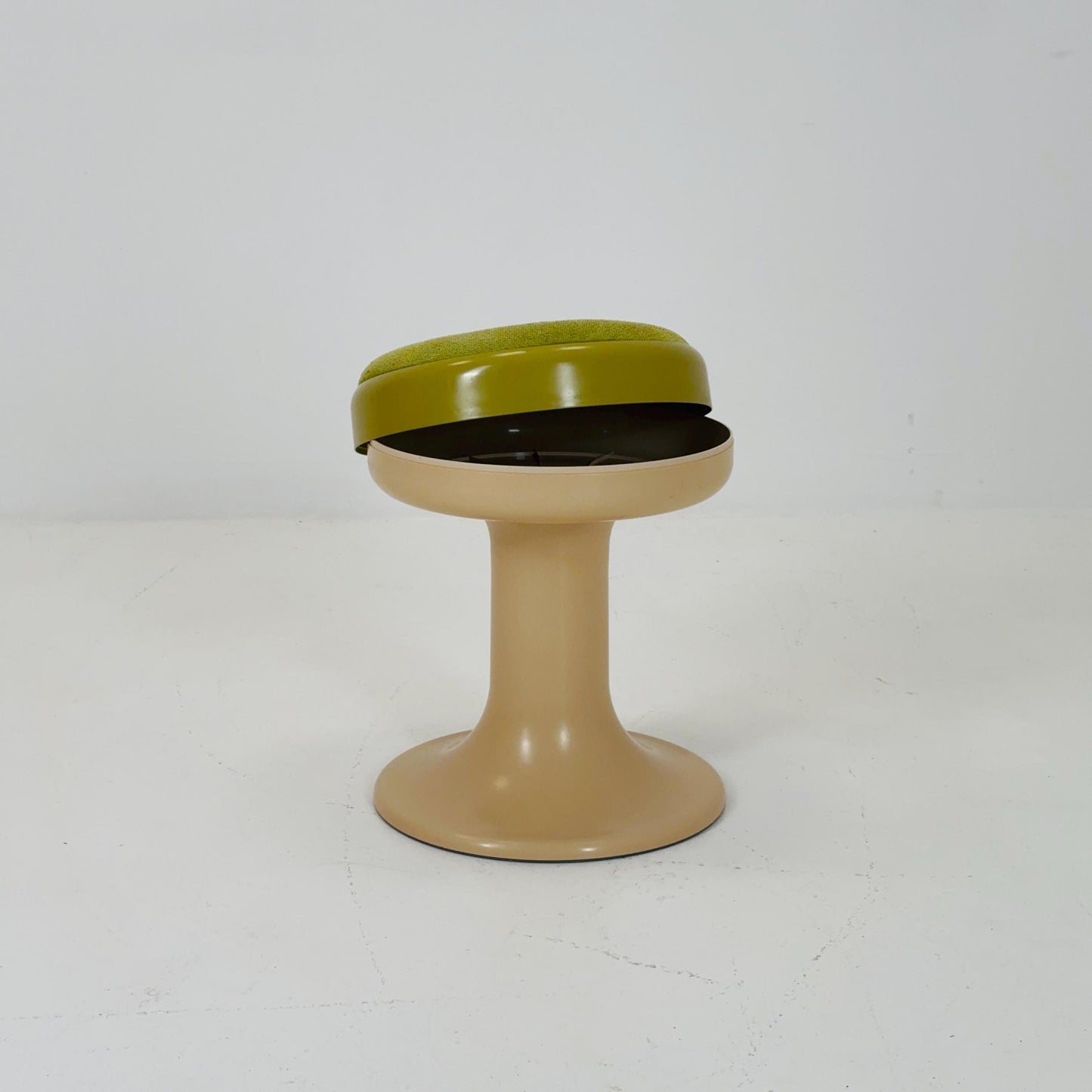 Beige / green vintage stool by Isoklepa - space age stool - Tulip Stool - Vintage Upholstered Plastic Stool - Germany, 1970s