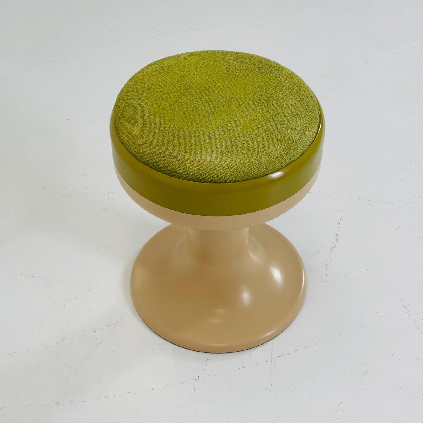 Beige / green vintage stool by Isoklepa - space age stool - Tulip Stool - Vintage Upholstered Plastic Stool - Germany, 1970s