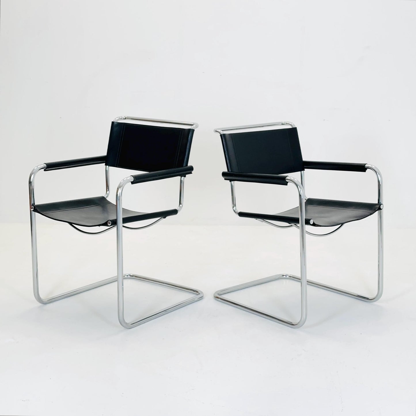Set of 2 Mid century black S34 tubular steel armchairs by Mart Stam for Jox Interni - Itsly 1980s