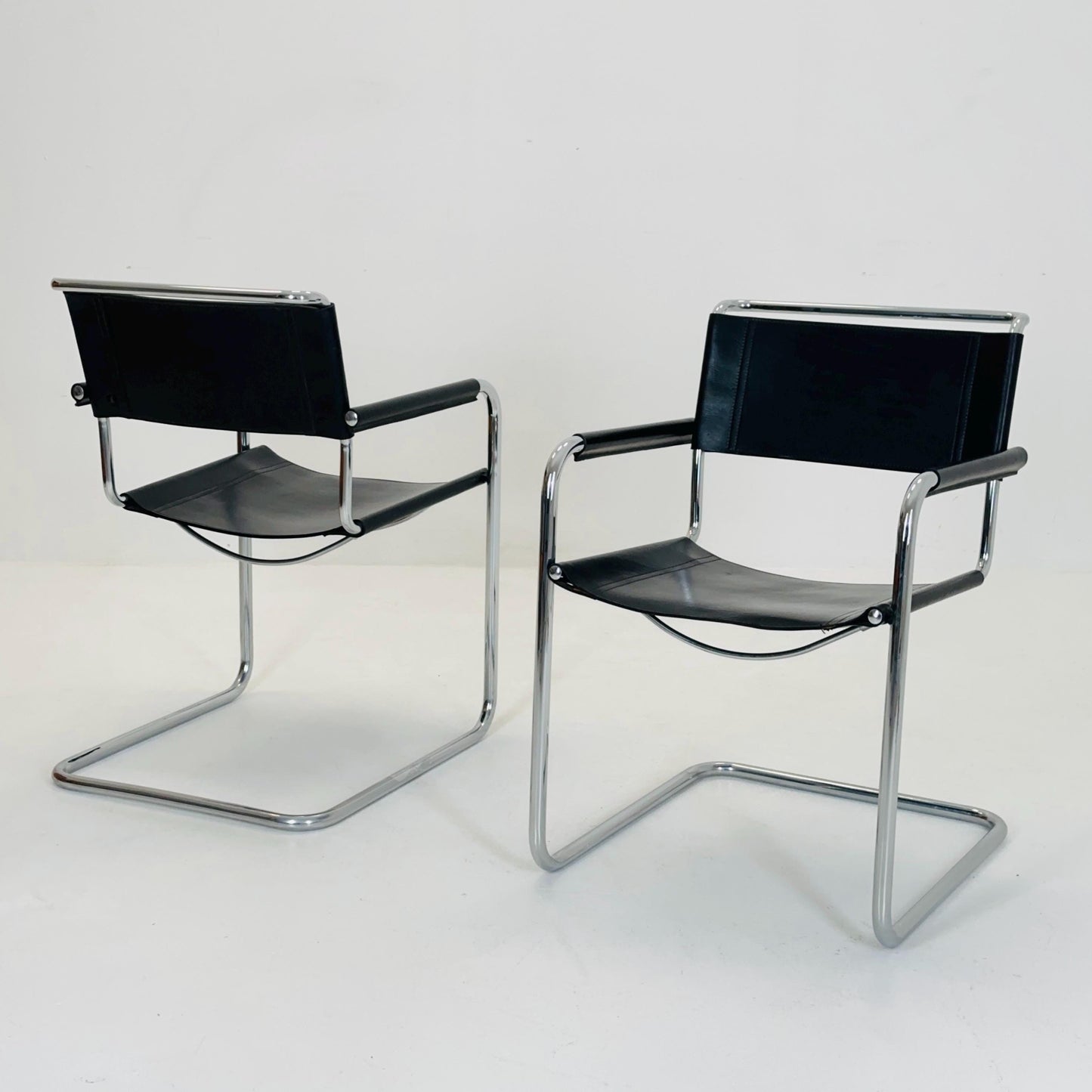 Set of 2 Mid century black S34 tubular steel armchairs by Mart Stam for Jox Interni - Itsly 1980s