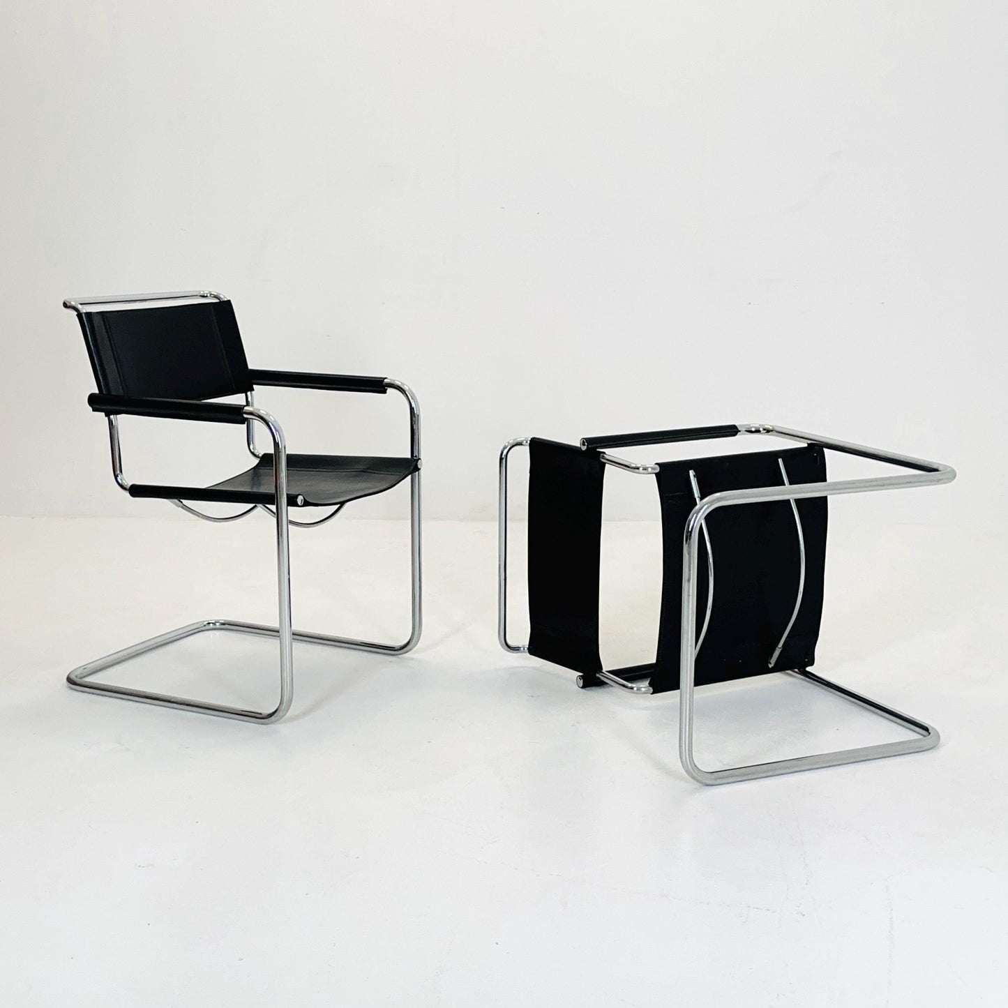 Set of 2 Mid century black S34 tubular steel armchairs by Mart Stam for Jox Interni - Itsly 1980s