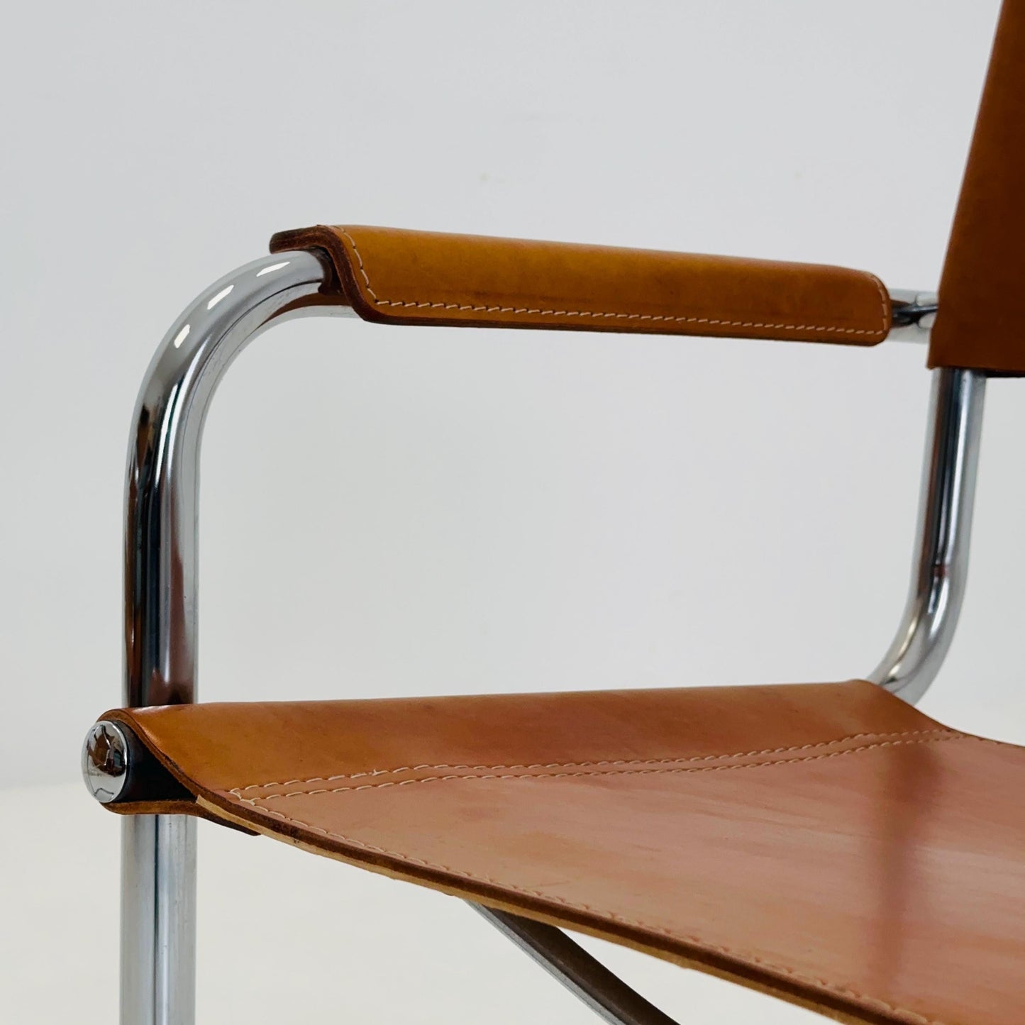 1 of 2 Mid century Bauhaus cognac armchair by Mart stam & Marcel Brauer for Fasem Italy 1980s