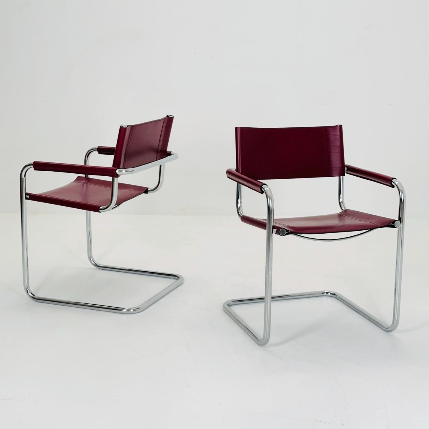 Set of 2 Mid century wine red Model MG5 Centro Studi armchairs by Mart Stam & Marcel Breuer , 1970s