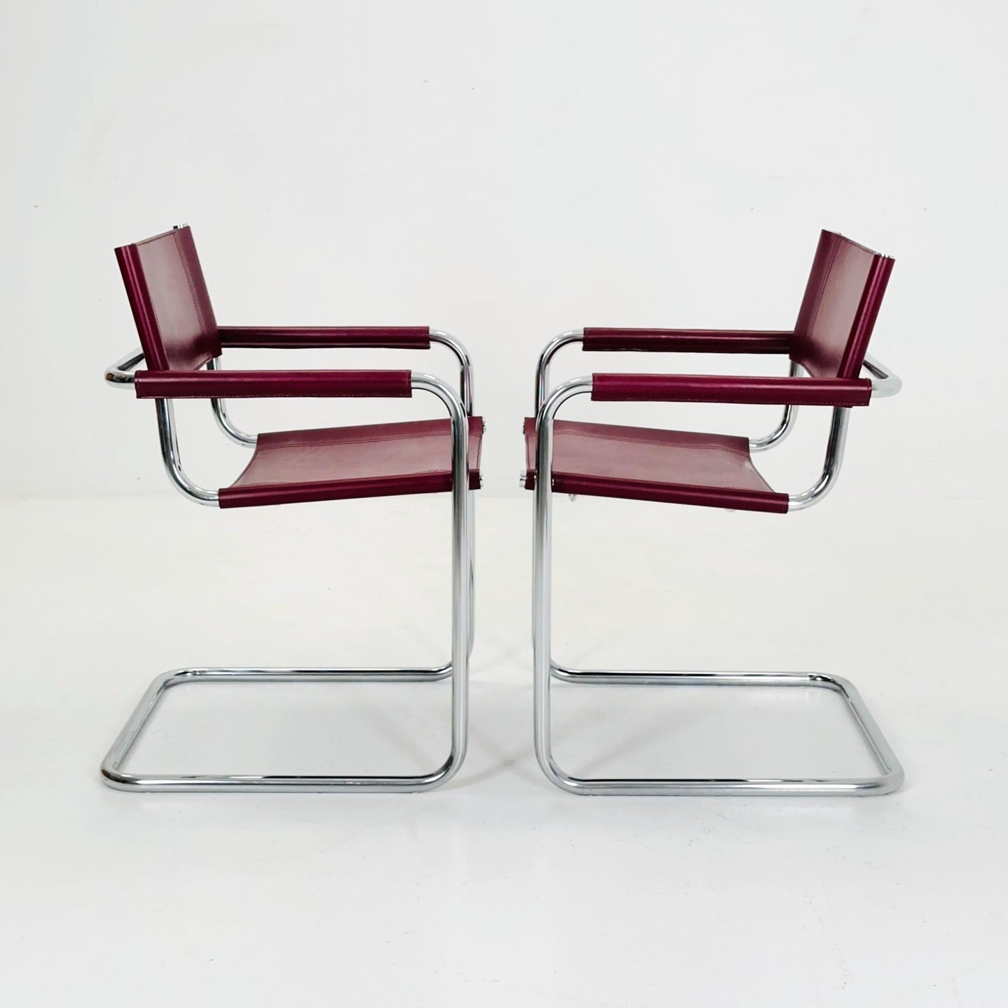 Set of 2 Mid century wine red Model MG5 Centro Studi armchairs by Mart Stam & Marcel Breuer , 1970s