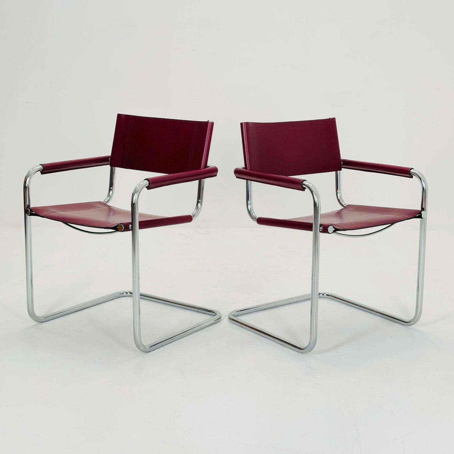 Set of 2 Mid century wine red Model MG5 Centro Studi armchairs by Mart Stam & Marcel Breuer , 1970s