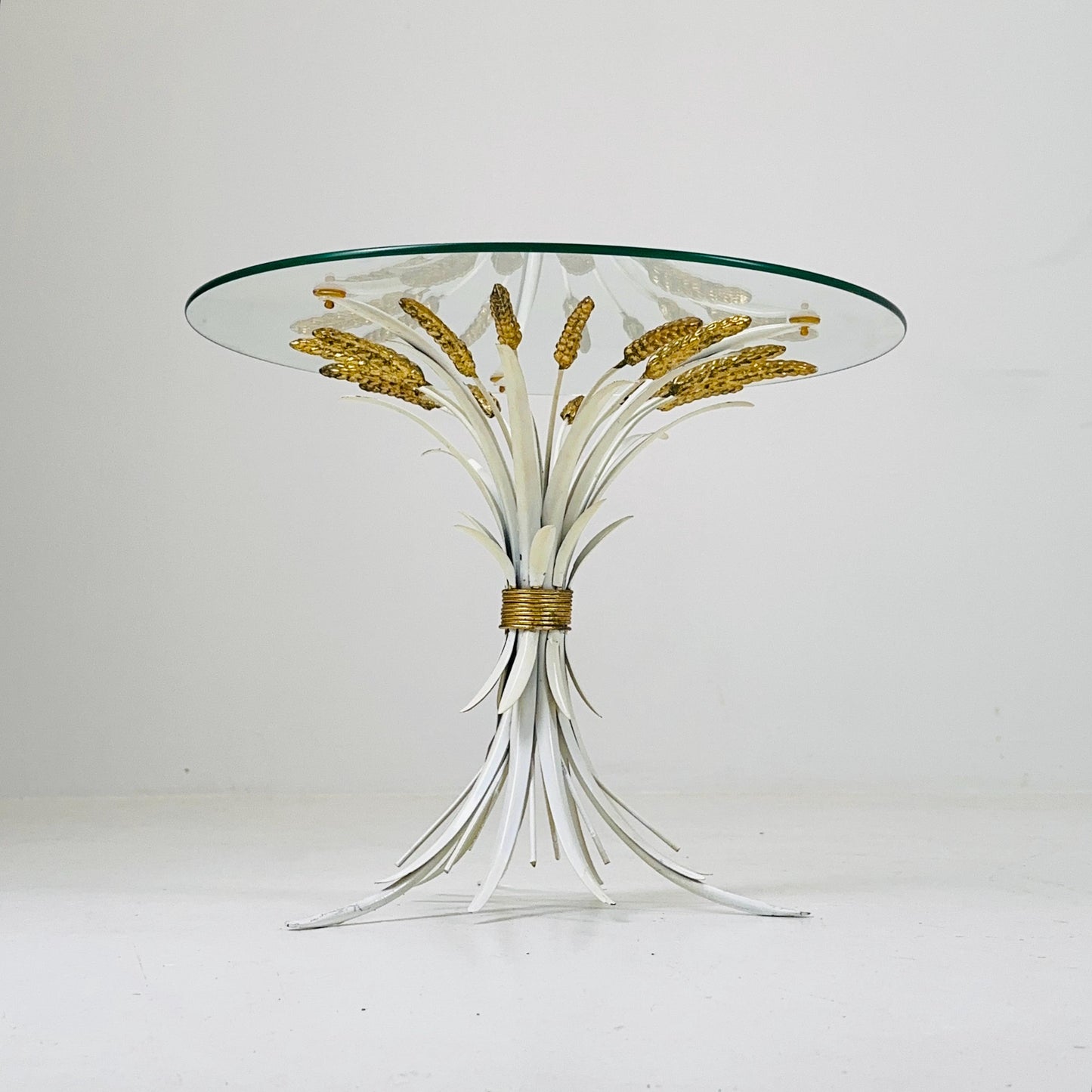 Hollywood Regency Hans Kögl Coffee Table in Wheatsheaf Look in White & Gold, 1960s