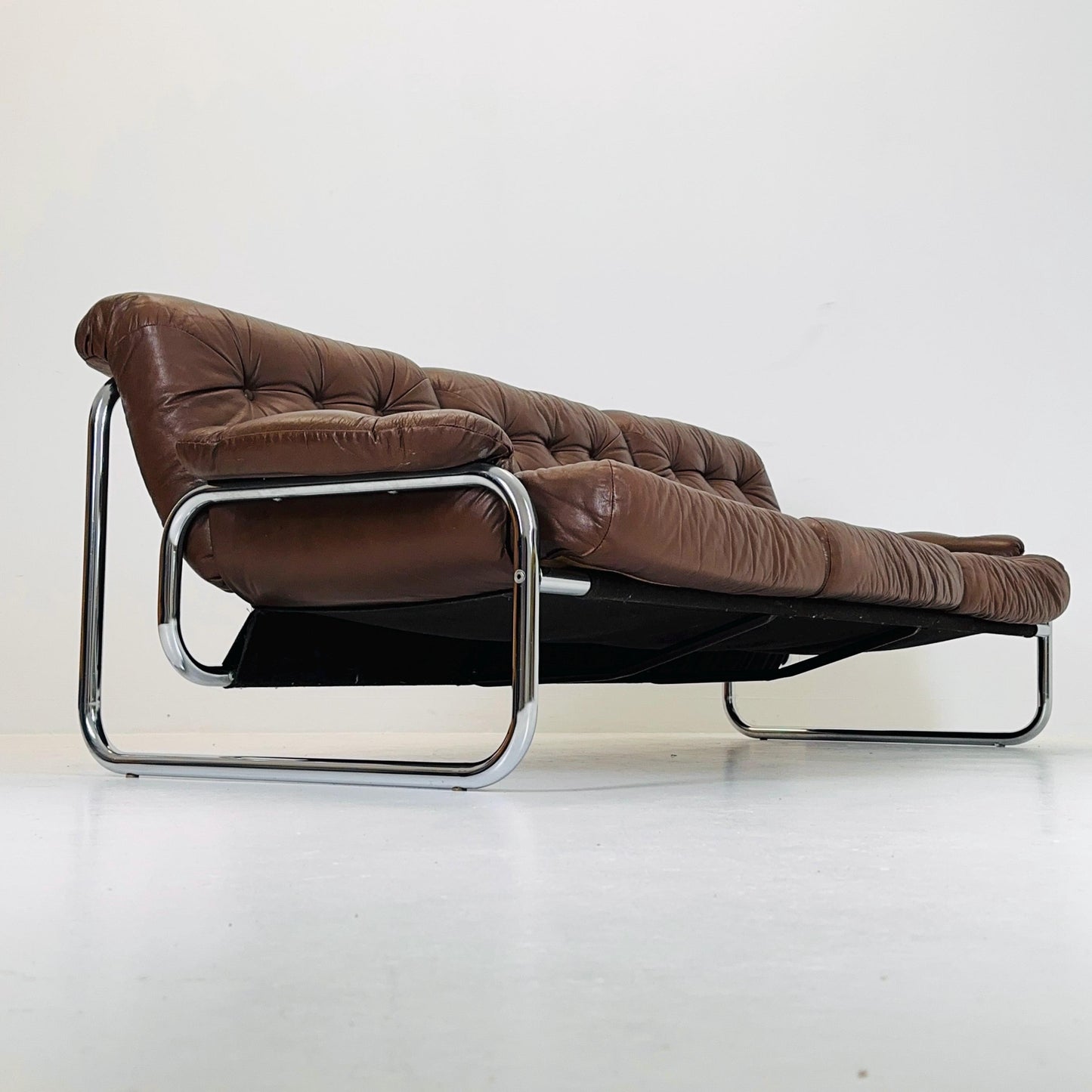 Mid century 3-Seater / tubular frame brown leather sofa "BORKUM" by Johan Bertil Häggström for Ikea 1970s